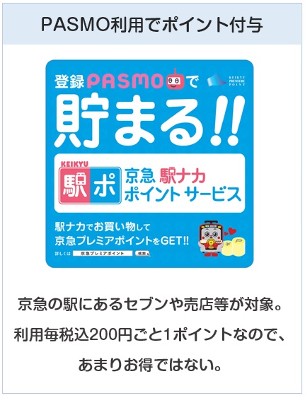 京急カード（プレミアポイントシルバー）のPASMO利用にてポイントが貯まる店舗がある