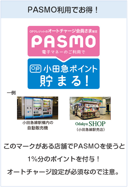 小田急(ＯＰ)クレジットカードのPASMOは小田急ポイントが貯まる店舗がある